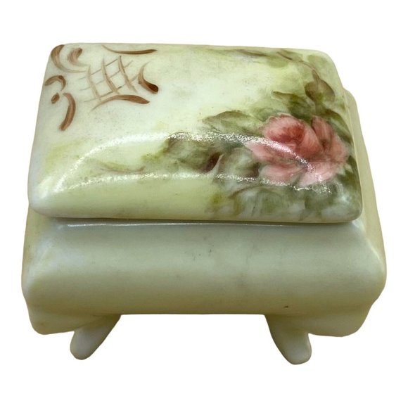 Skappers Other - Vintage Skappers Miniature Porcelain Square Trinket Box Green Gold